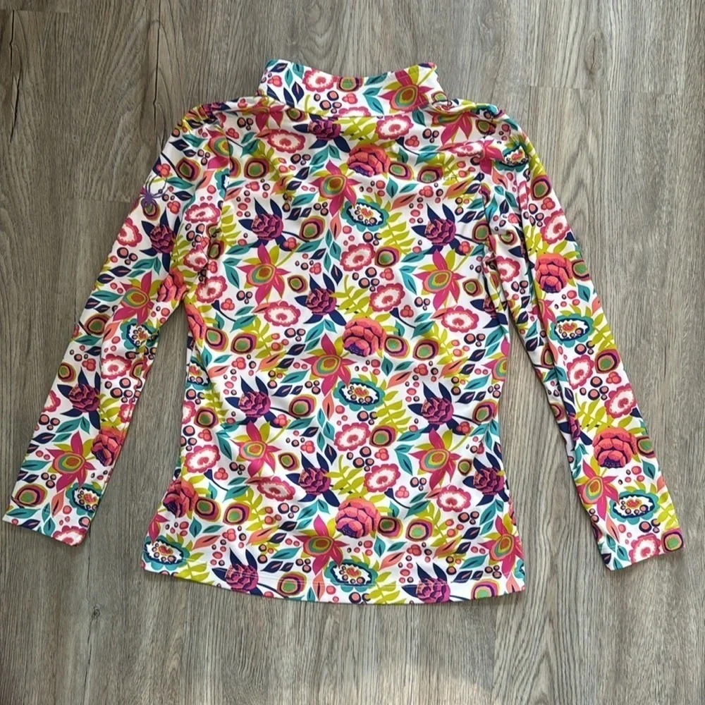 NWOT Spyder Kids Girl's L 14-16 Blue Pink Colorful Floral Half Zip (H24)